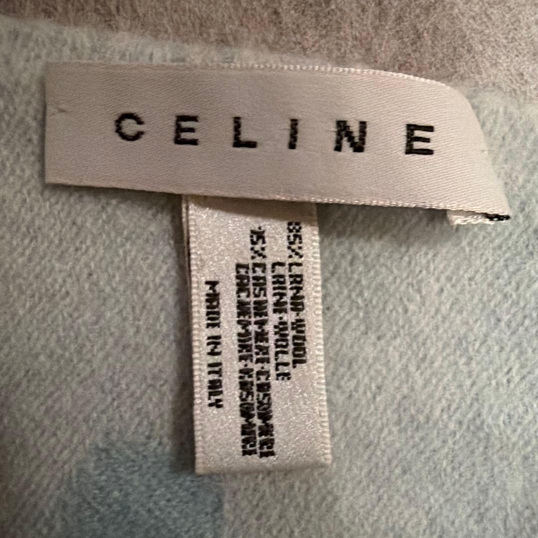 Used CELINE 水色 ライトブルー マフラー フリンジ付き イタリア製
